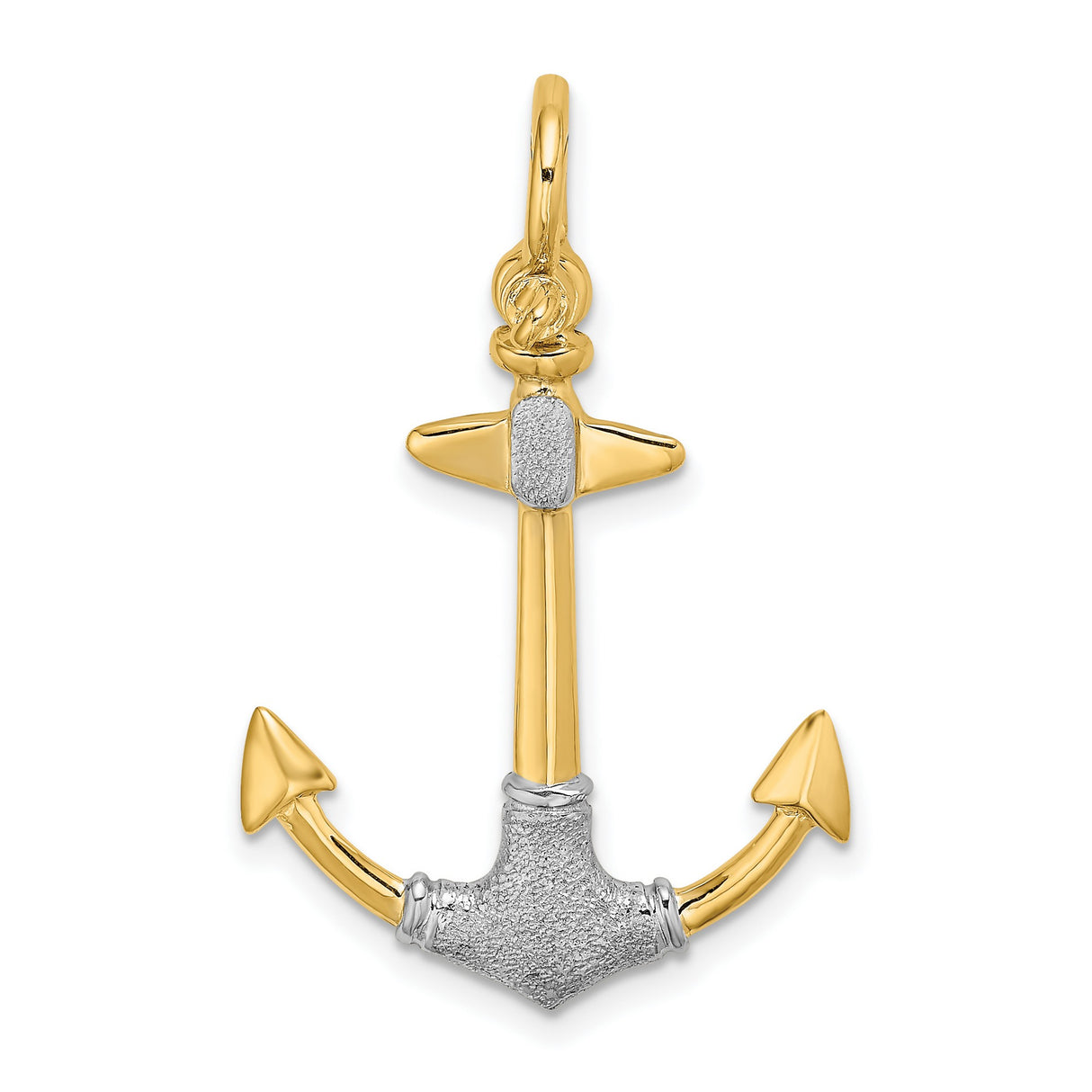 14k Multi-Tone Gold Anchor Pendant, Nautical Design with Yellow and Rhodium Finish, Christian Symbol for Men or Unisex