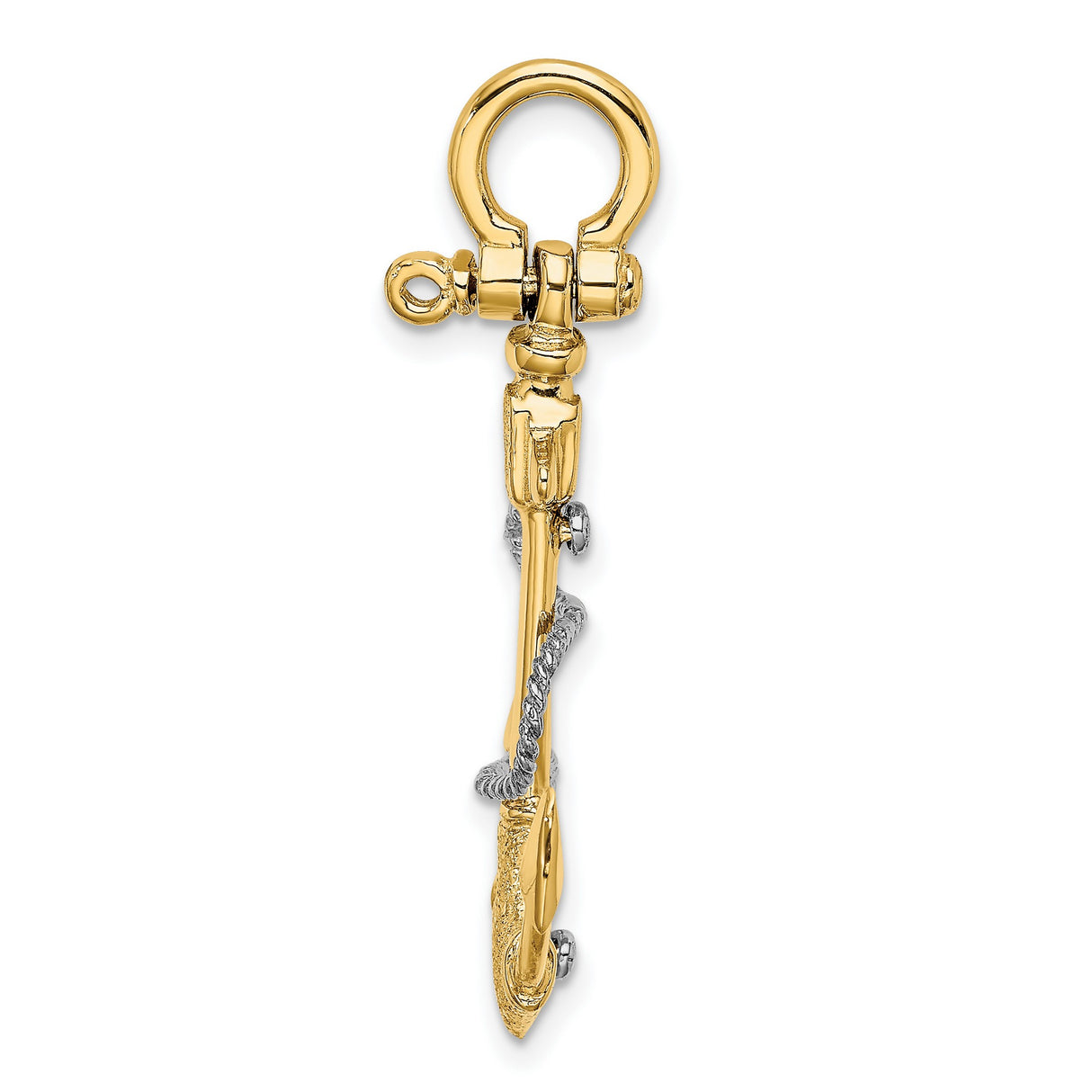 14k Two-Tone Gold Anchor Pendant with Textured Rope Detail, Nautical Christian Jewelry