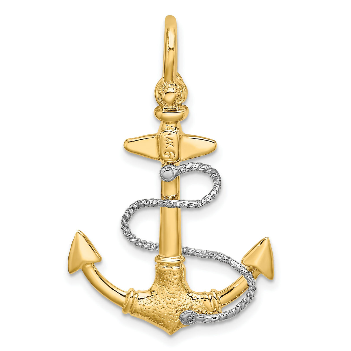 14k Two-Tone Gold Anchor Pendant with Textured Rope Detail, Nautical Christian Jewelry