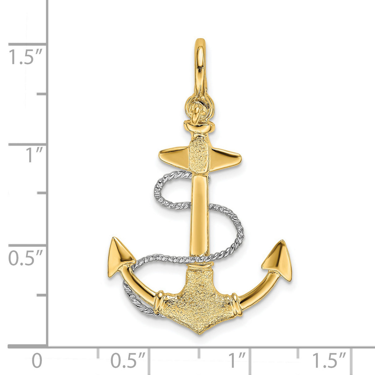 14k Two-Tone Gold Anchor Pendant with Textured Rope Detail, Nautical Christian Jewelry