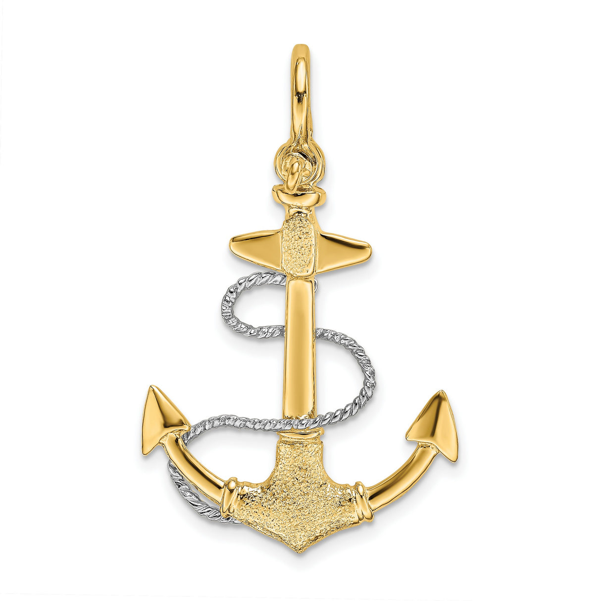 14k Two-Tone Gold Anchor Pendant with Textured Rope Detail, Nautical Christian Jewelry