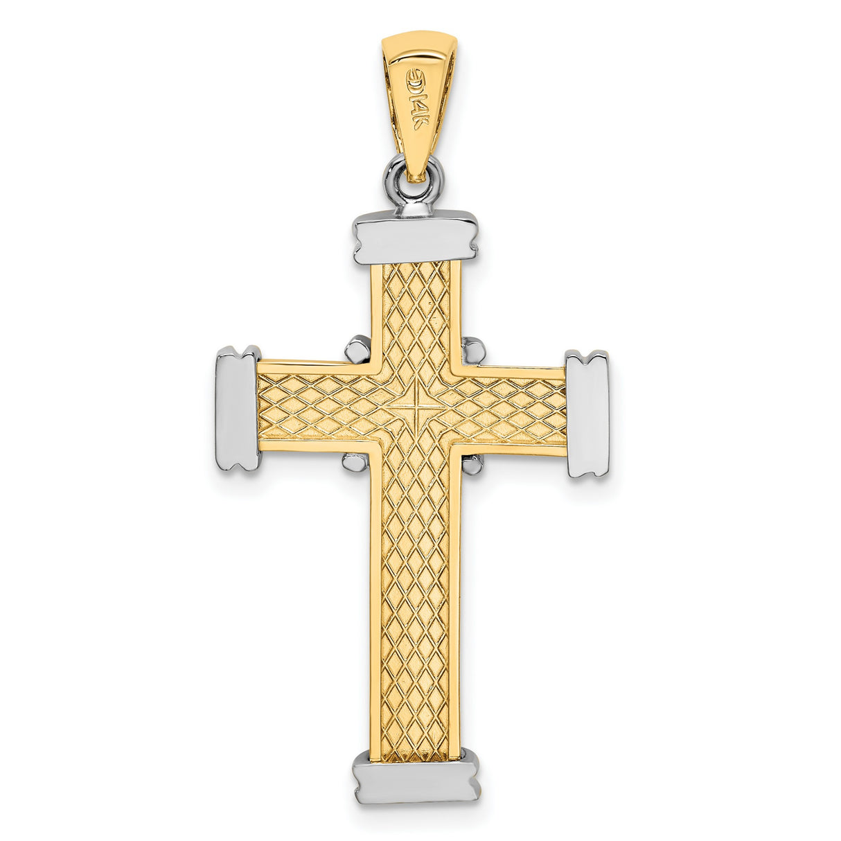 14k Multi-Tone Gold Cross Pendant, Polished Religious Charm for Men and Women