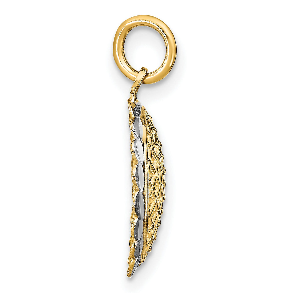 14k Yellow Gold and Rhodium Pendant with Lattice Grid Design and Scalloped Edge