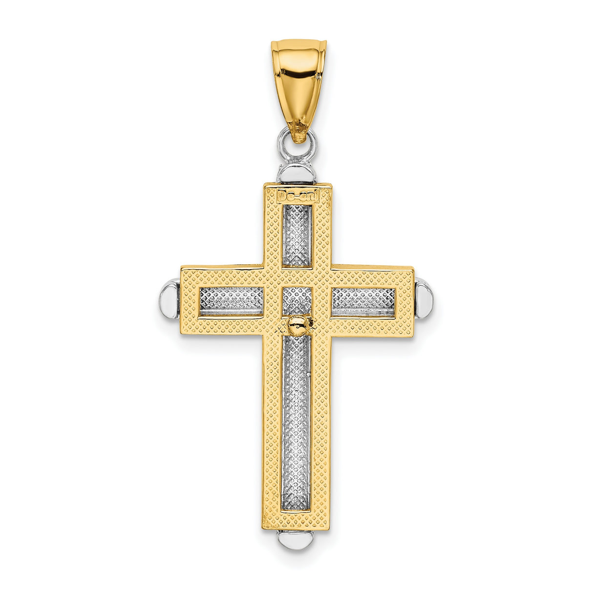 14k Two-Tone Gold Cross Pendant with Beveled Design, Religious Jewelry for Men and Women