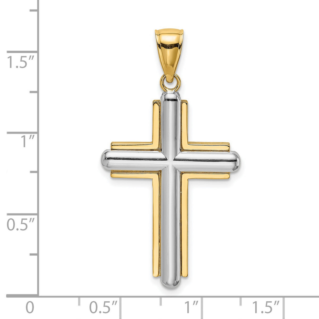 14k Two-Tone Gold Cross Pendant with Beveled Design, Religious Jewelry for Men and Women