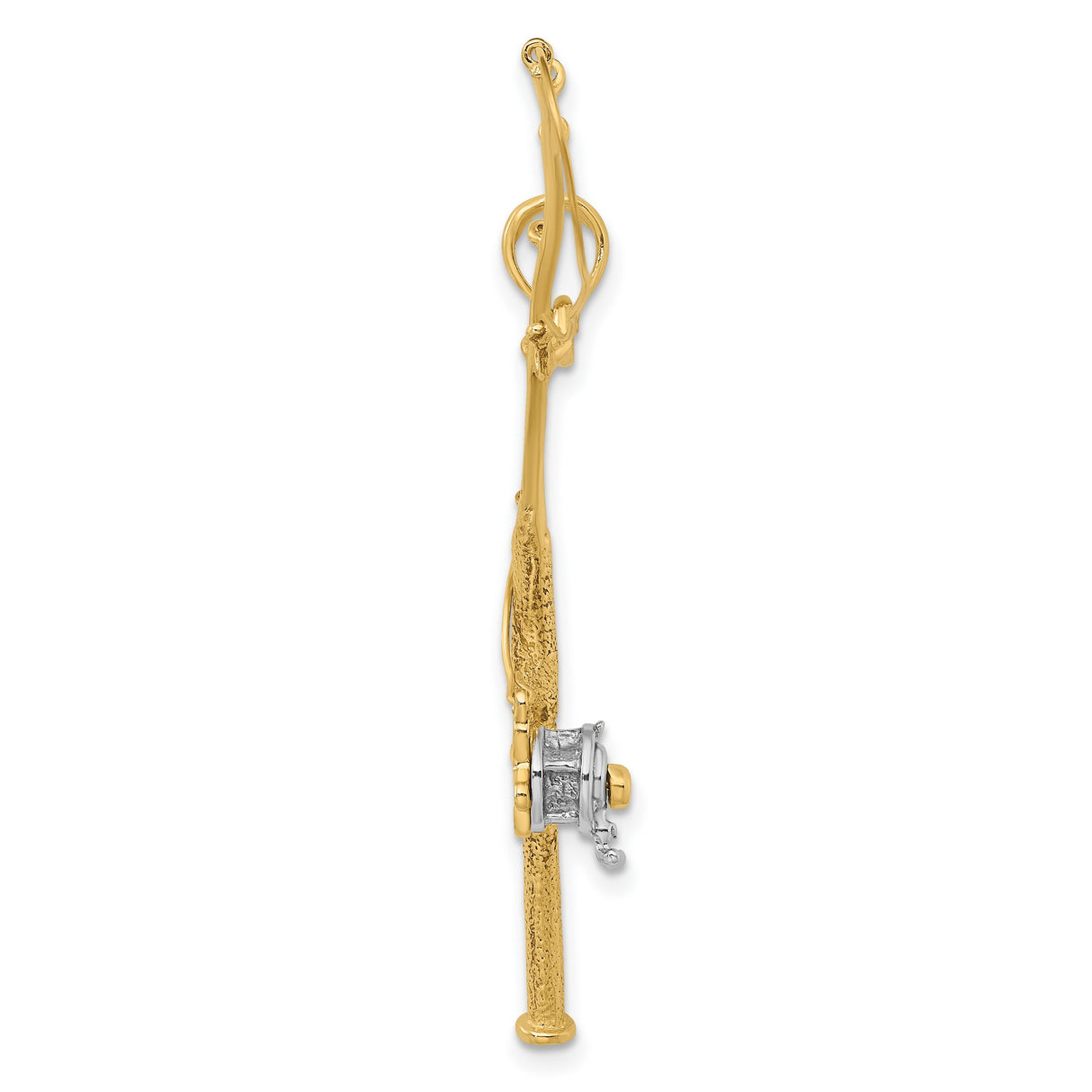 14k Multi-Tone Gold Fishing Rod and Reel Pendant with Rhodium Accent, Outdoor Hobby Charm