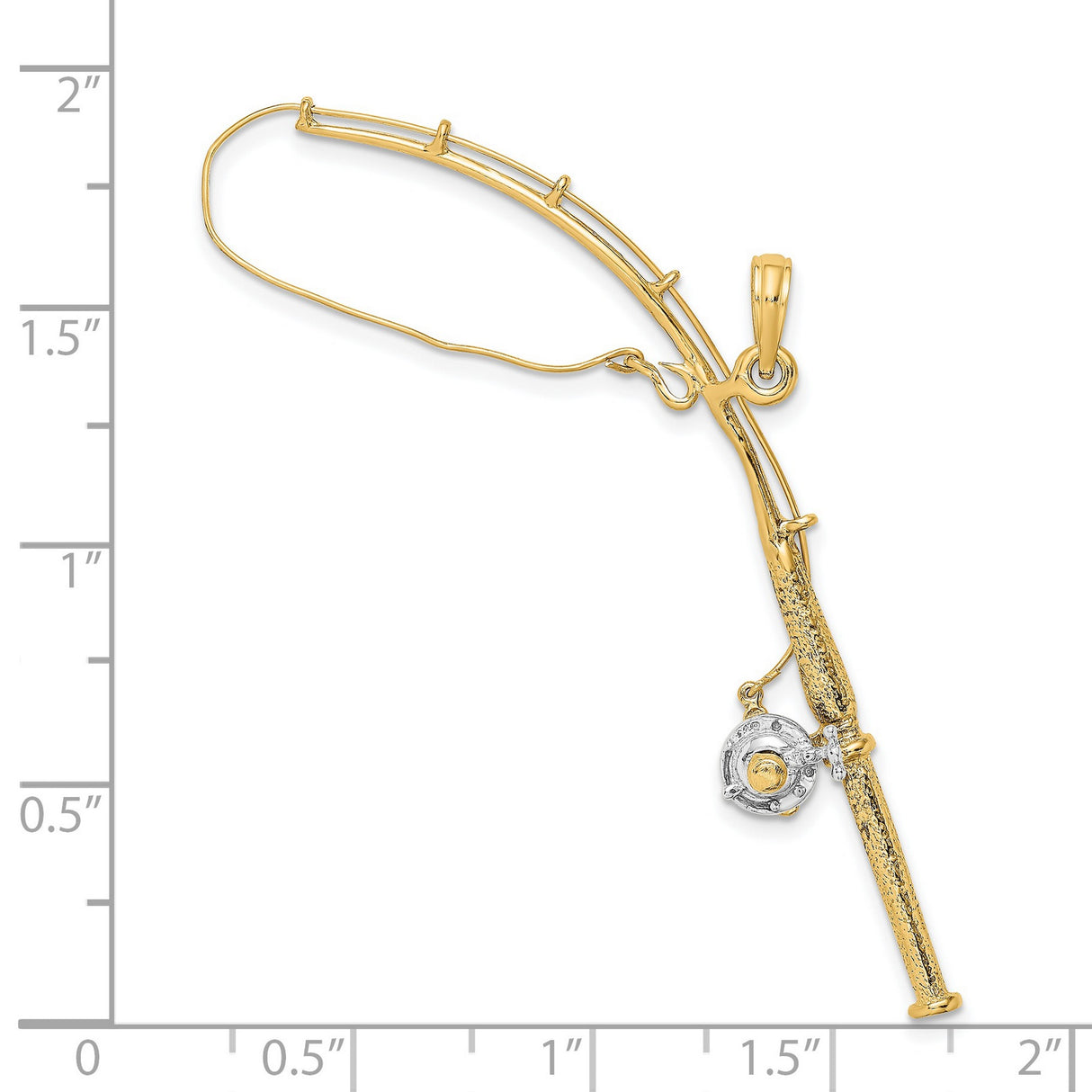 14k Multi-Tone Gold Fishing Rod and Reel Pendant with Rhodium Accent, Outdoor Hobby Charm