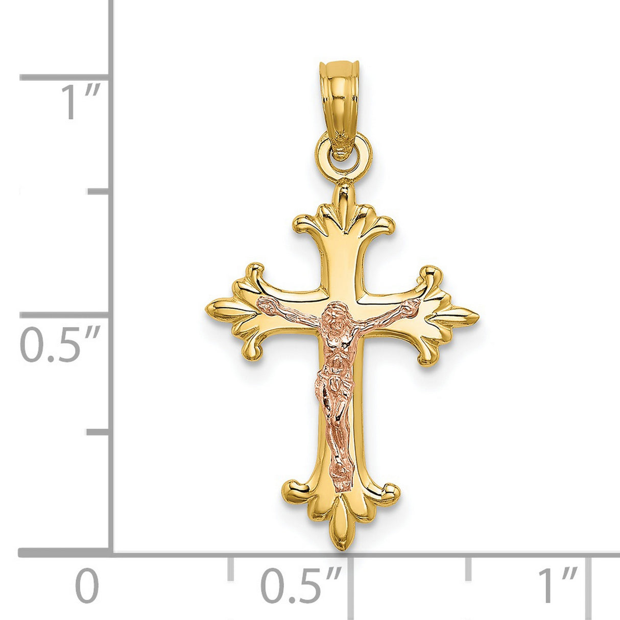 14k Multi-Tone Gold Crucifix Cross Pendant with Jesus Figure, Christian Religious Charm