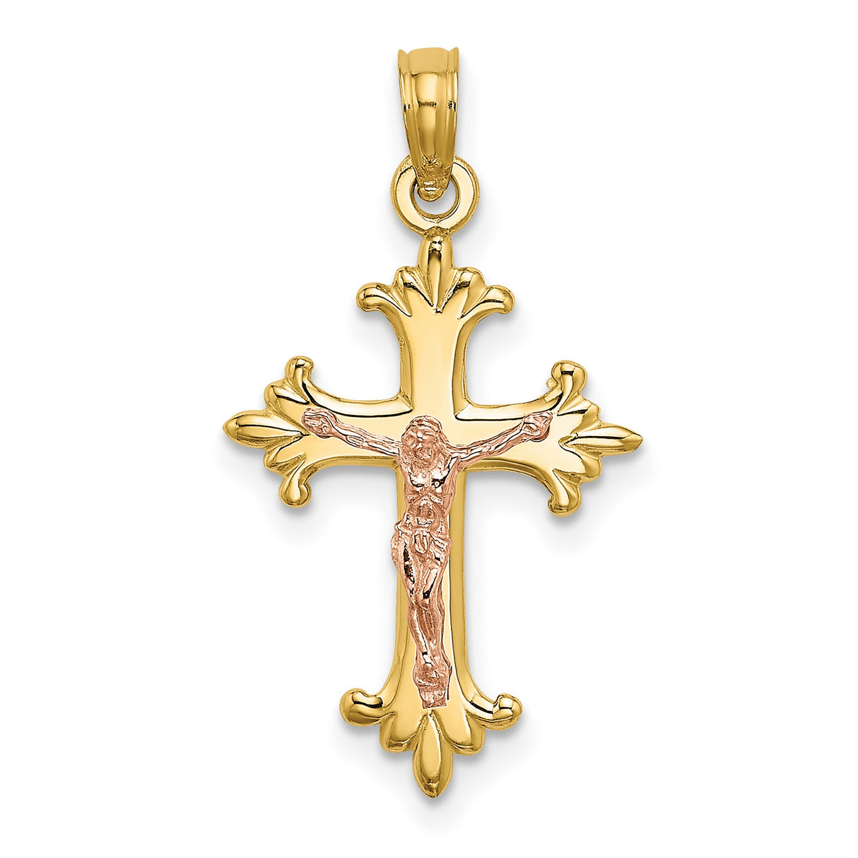 14k Multi-Tone Gold Crucifix Cross Pendant with Jesus Figure, Christian Religious Charm