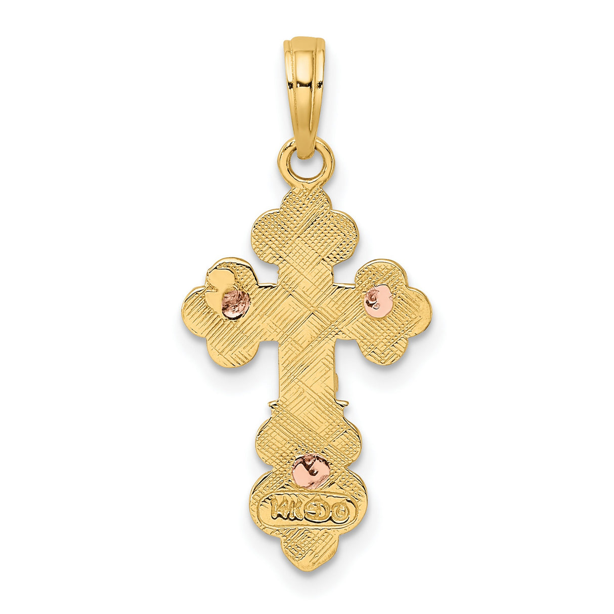 14k Multi-Tone Gold Crucifix Pendant with Scallop Trim, Christian Religious Charm