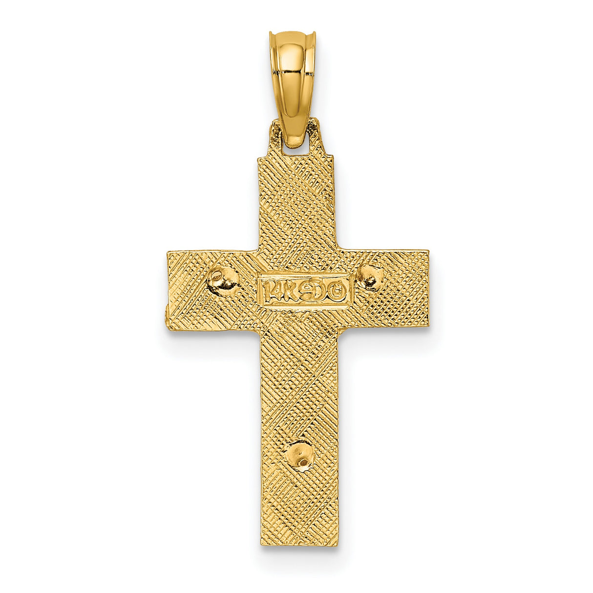 14k Two-Tone Gold Crucifix Cross Pendant with Christ Figure, Textured Religious Design