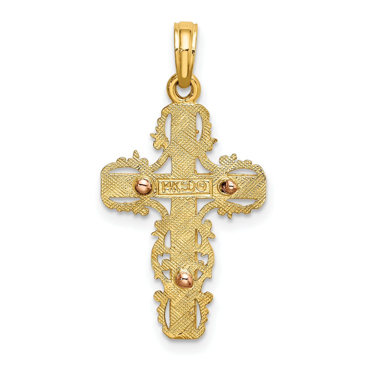 14k Two-Tone Gold Cross Pendant with Scrollwork Filigree and Vintage Detail