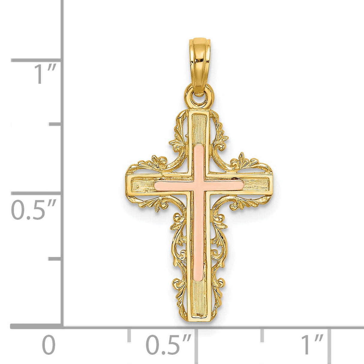 14k Two-Tone Gold Cross Pendant with Scrollwork Filigree and Vintage Detail