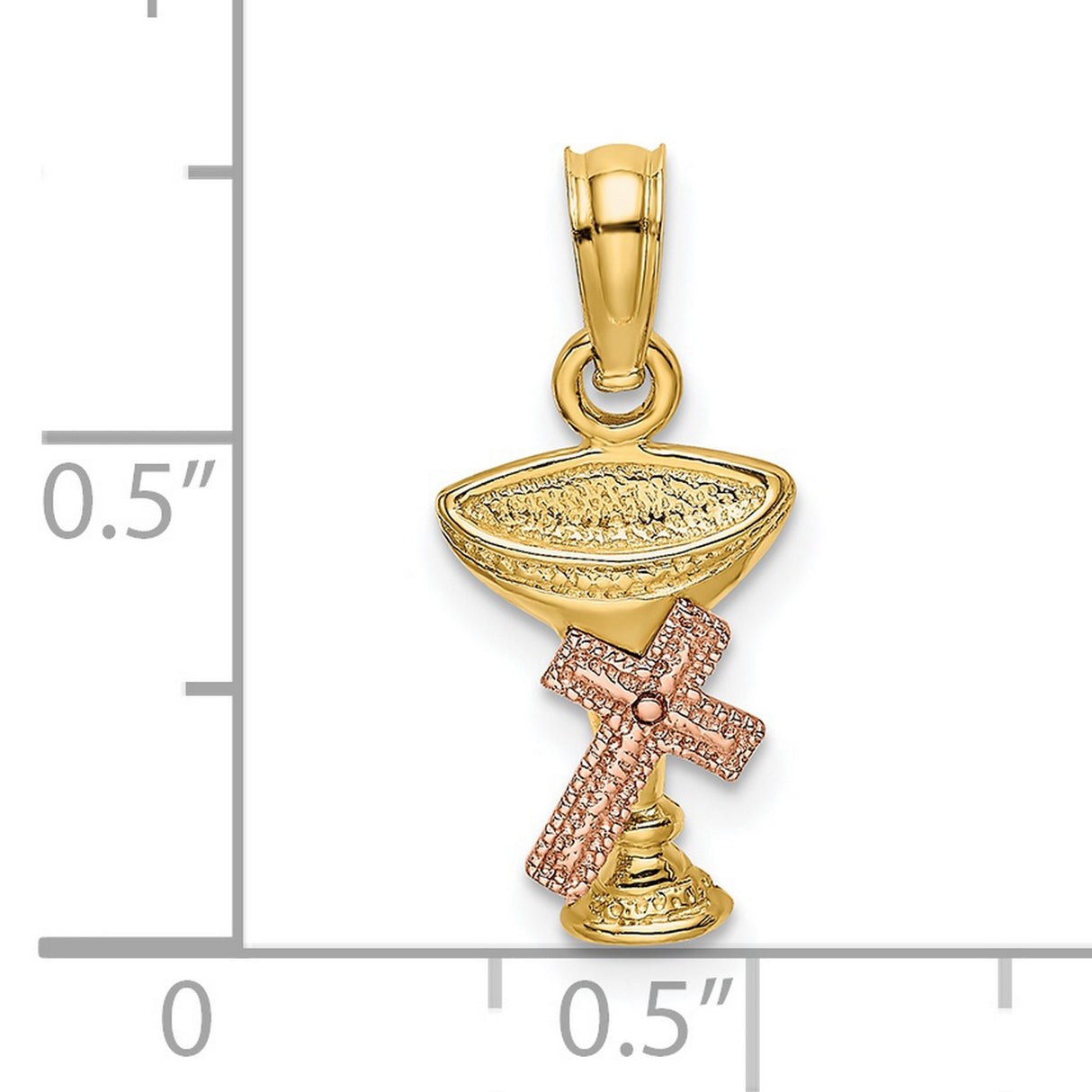 14k Two-Tone Gold Cross Pendant with Chalice Cup Design Religious Charm