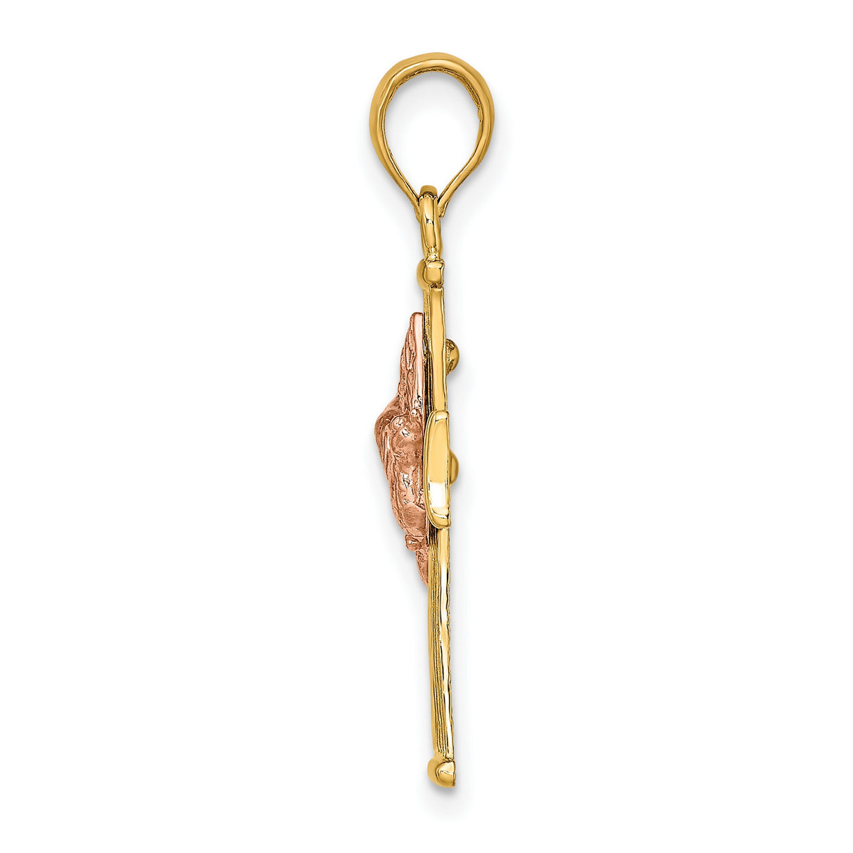 14k Yellow and Rose Gold Cross Pendant with Dove Charm, Textured Christian Design