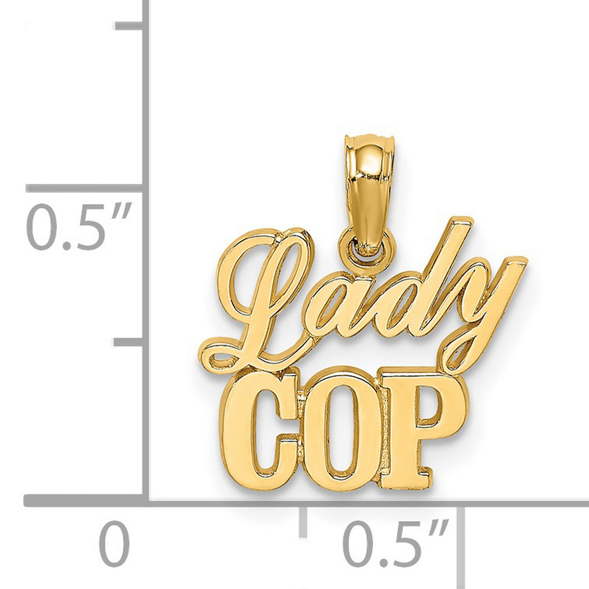 14k Yellow Gold Lady Cop Pendant, Bold Police Charm with Text Design for Women in Law Enforcement