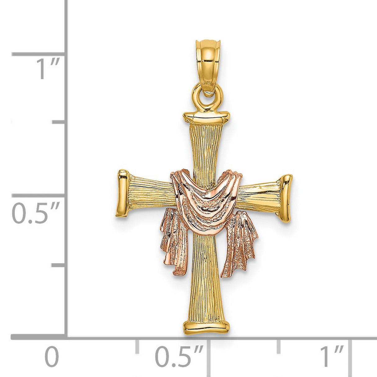 14k Yellow and Rose Gold Cross Pendant with Textured Handcrafted Finish, Religious Symbol