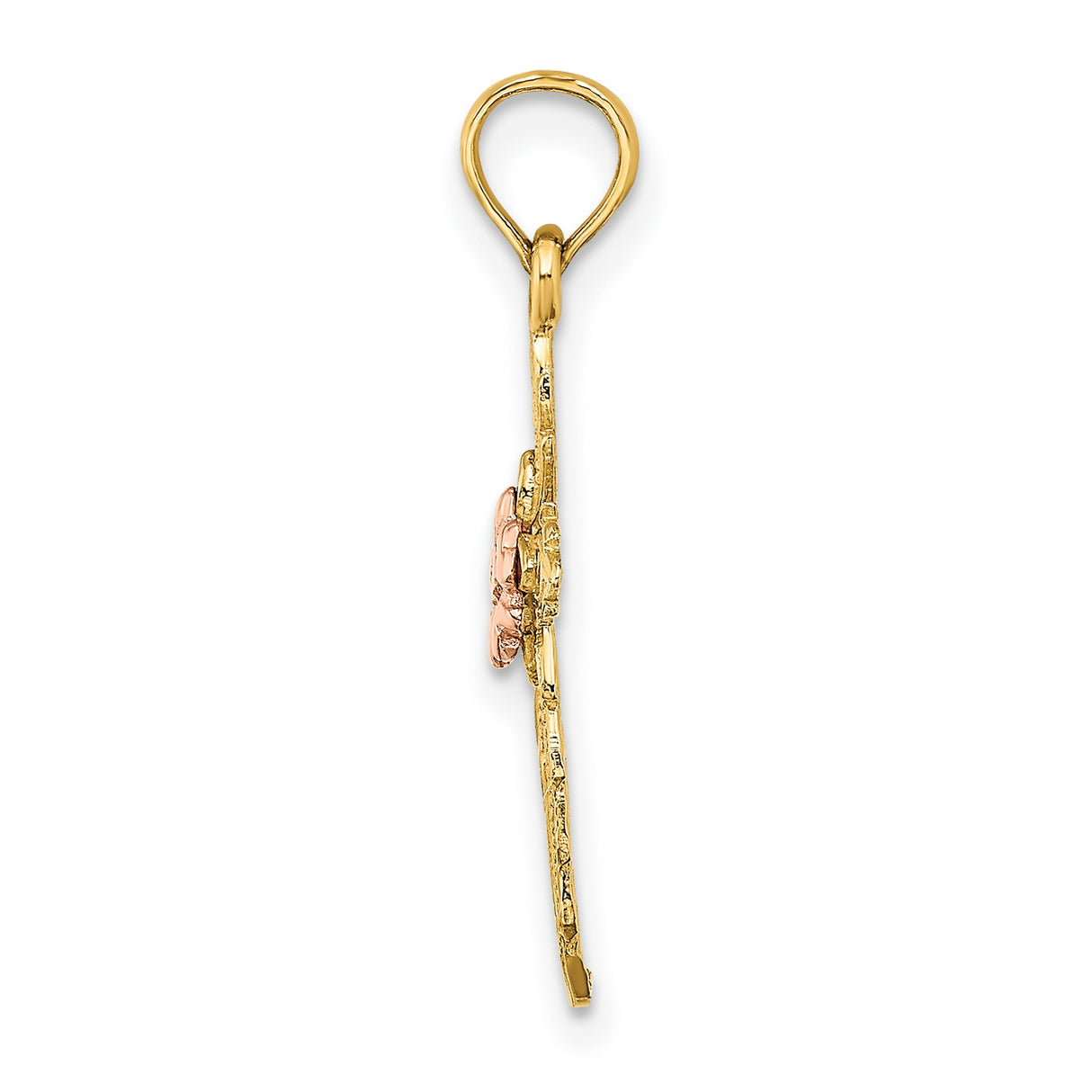 14k Two-Tone Gold Cross Pendant with Floral Charm and Filigree Vintage Scrollwork Design