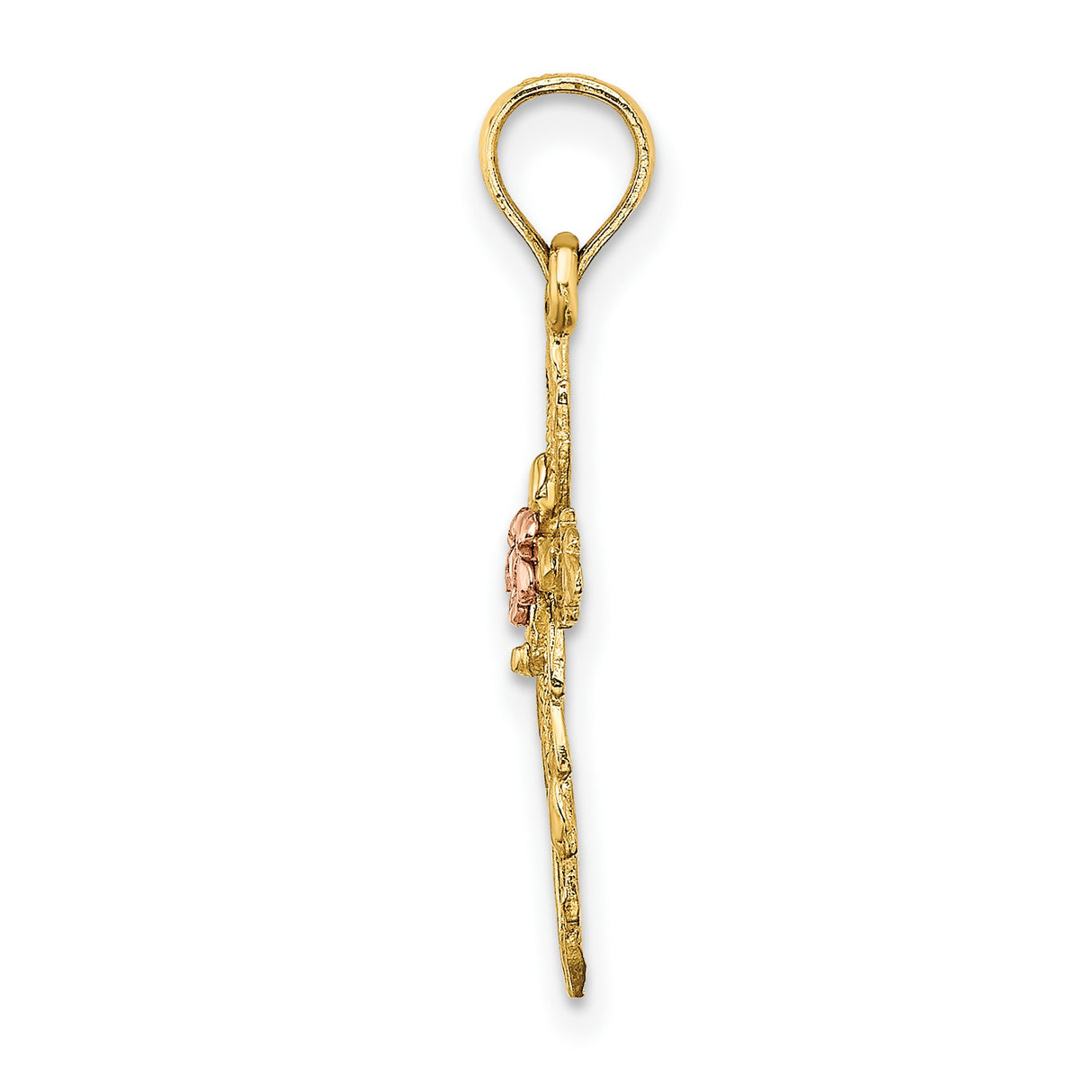 14k Multi-Tone Gold Cross Pendant with Floral Filigree Design, Vintage Religious Charm