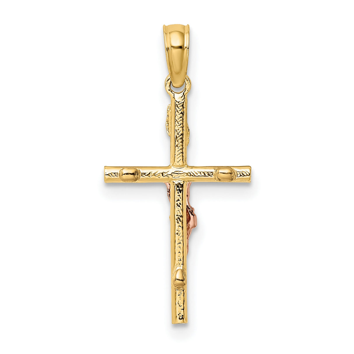14k Yellow and Rose Gold Crucifix Pendant with INRI and Jesus Figure