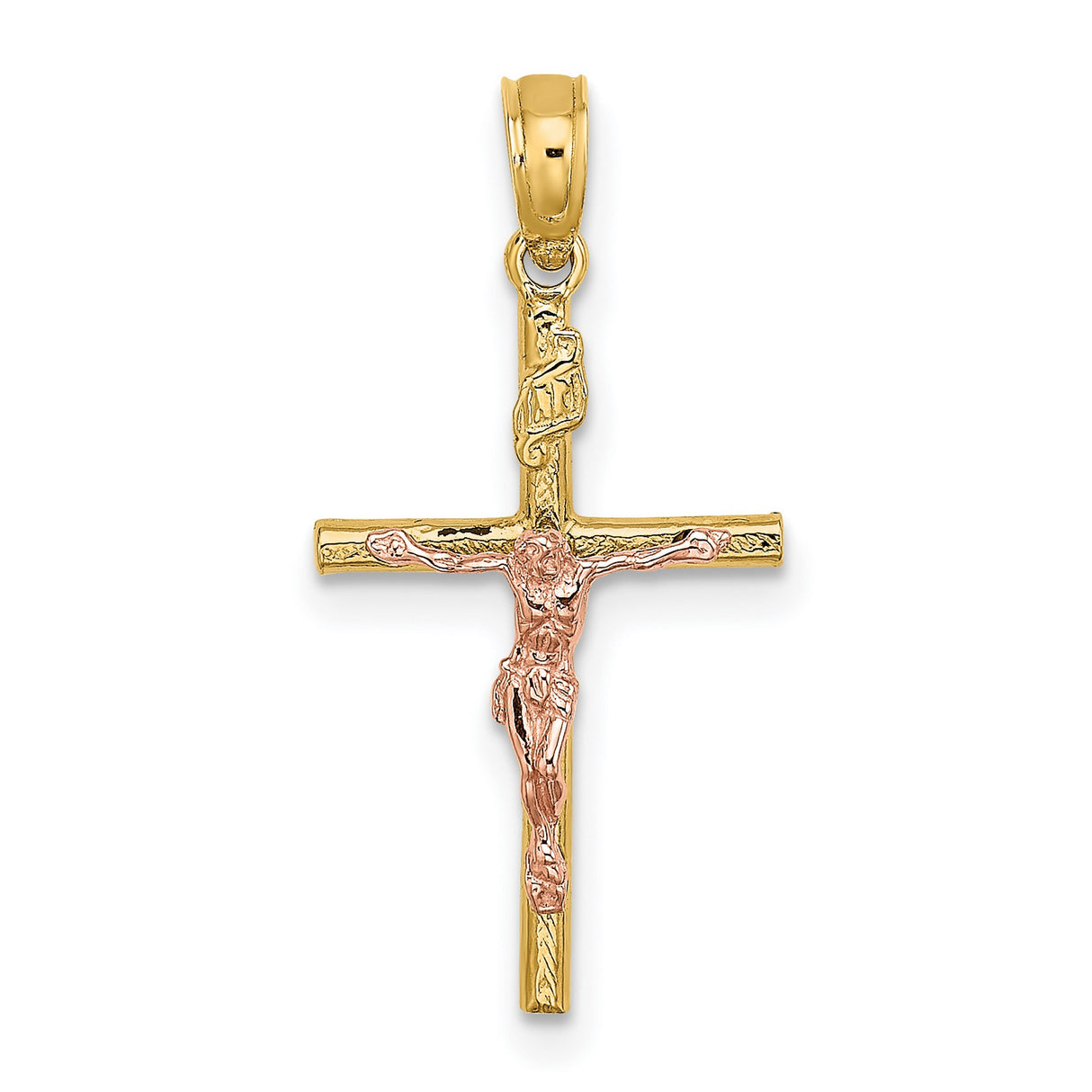 14k Yellow and Rose Gold Crucifix Pendant with INRI and Jesus Figure