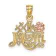 14k Two-Tone Gold Pendant with Rose Gold Flower and Heart Design, #1 Mom Charm