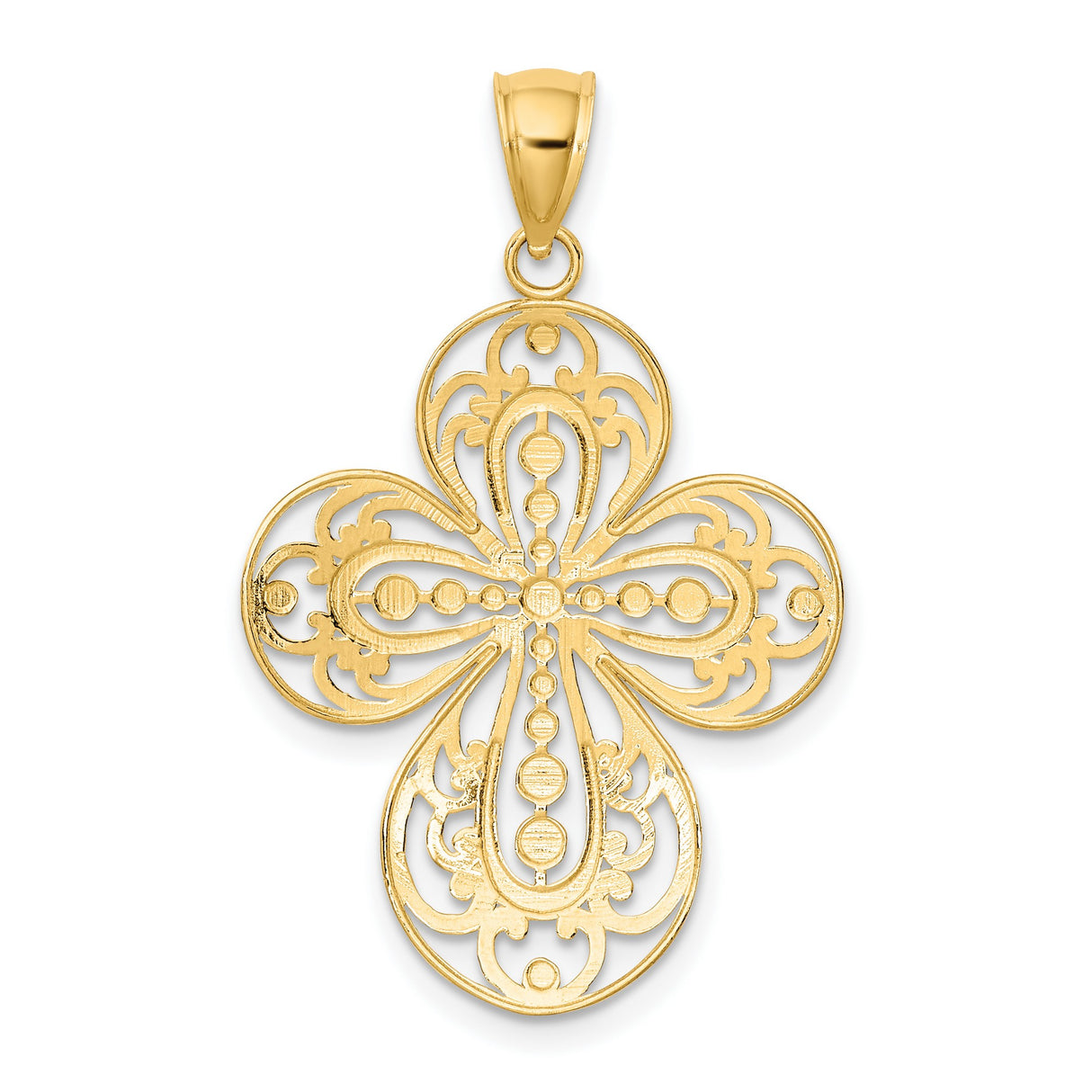 14k Two Tone Gold Filigree Cross Pendant, Baroque Scrollwork Religious Charm for Adults