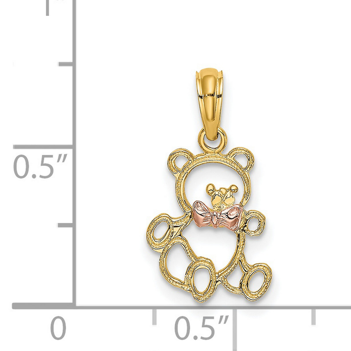 14k Two-Tone Gold Teddy Bear Pendant with Rose Gold Bow, Whimsical Animal Charm for Women