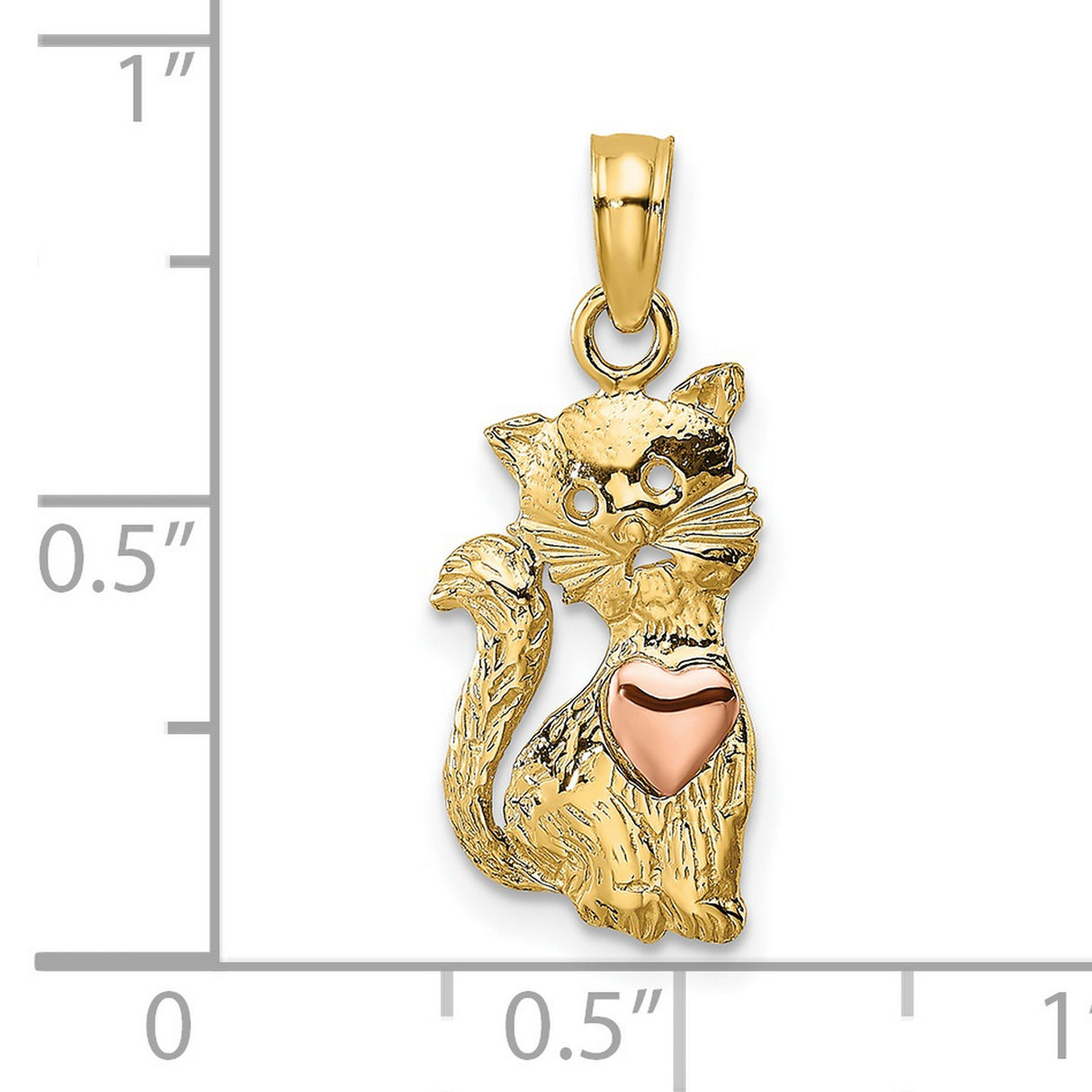 14k Two-Tone Gold Cat Pendant with Rose Gold Heart Accent , Animal Theme Charm for Women