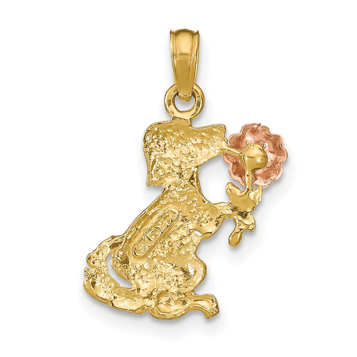 14k Two-Tone Gold Dog Pendant with Rose Flower, Sentimental Pet Charm Jewelry