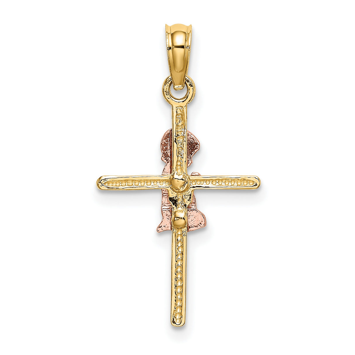 14k Two-Tone Gold Cross Pendant with High-Polish Finish and Spiritual Religious Design
