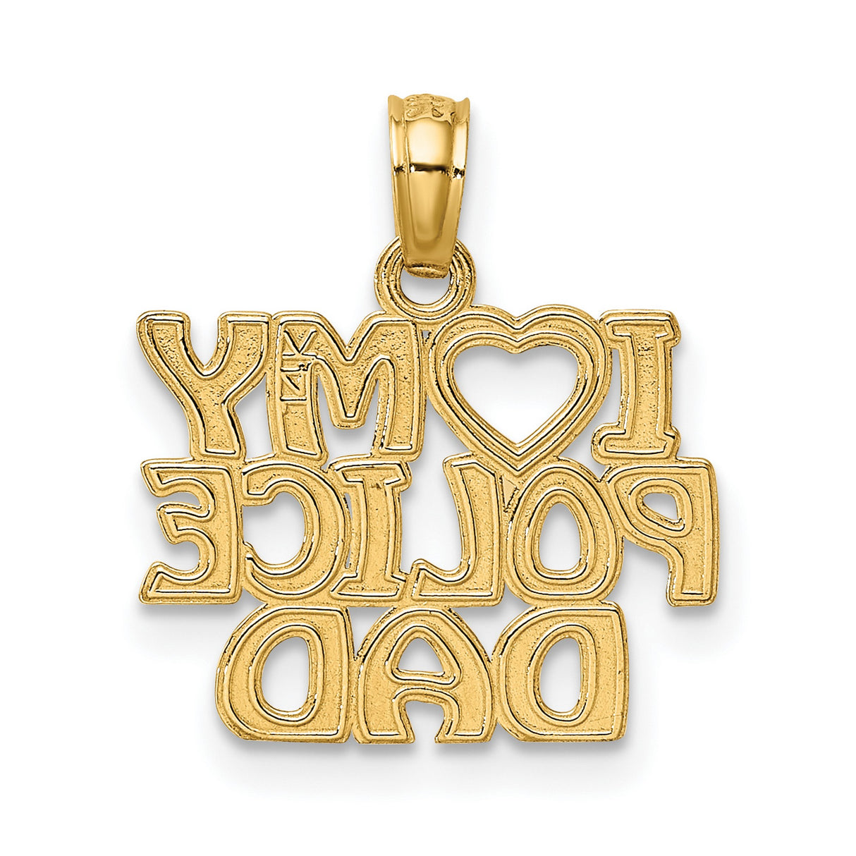 14k Yellow Gold Pendant with I Love My Police Dad Heart Tribute Charm for Women