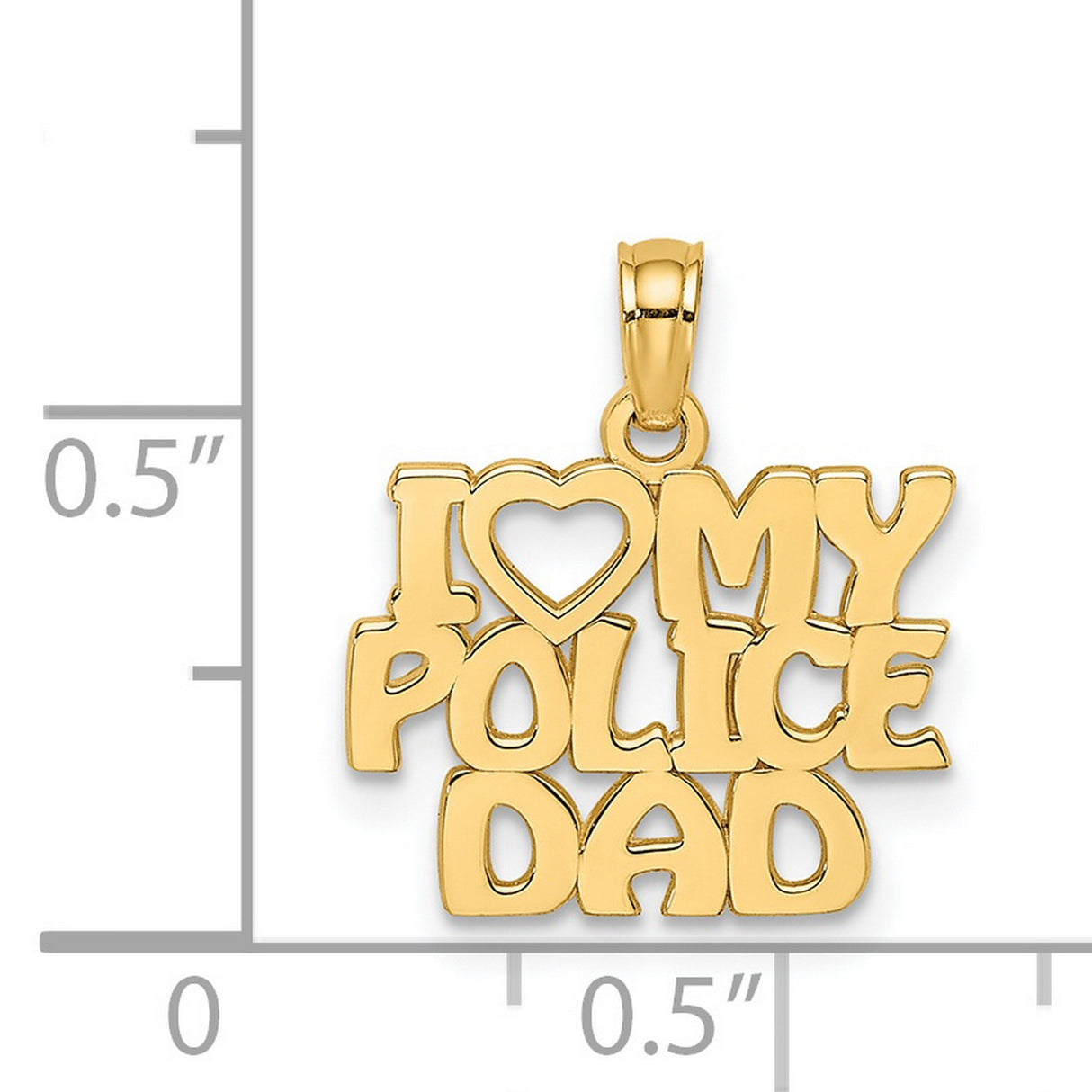 14k Yellow Gold Pendant with I Love My Police Dad Heart Tribute Charm for Women