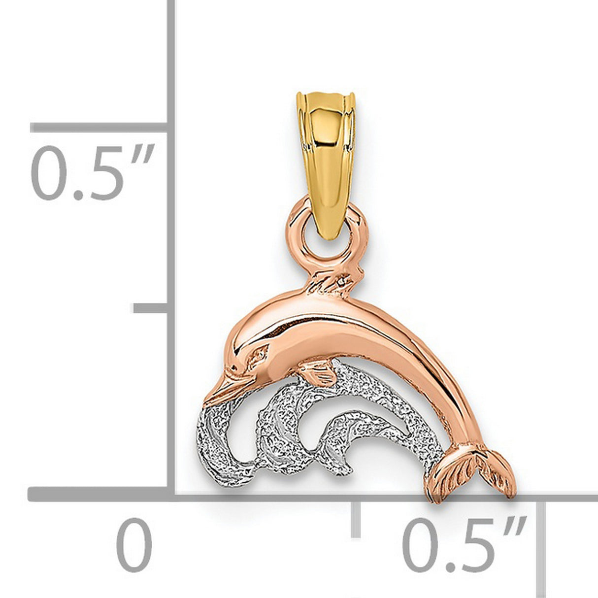 14k Two-Tone Gold Dolphin Pendant with Ocean Waves, Nautical Marine Charm
