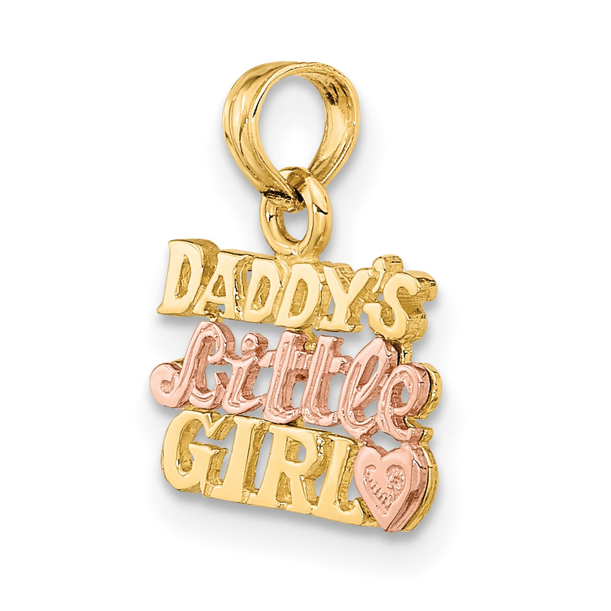 14k Two-Tone Gold Pendant with Heart Accent and Daddys Little Girl Message for Women and Girls