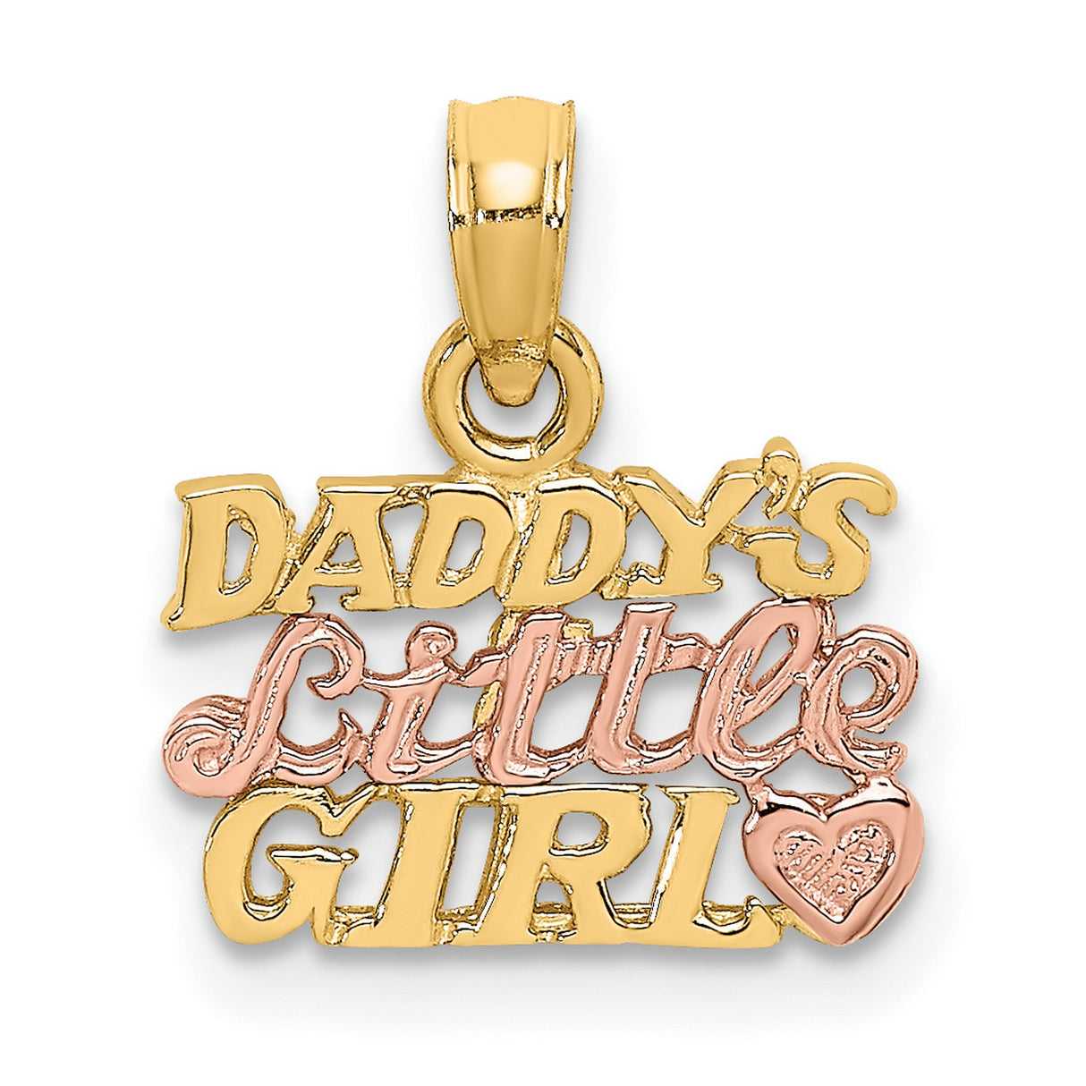 14k Two-Tone Gold Pendant with Heart Accent and Daddys Little Girl Message for Women and Girls