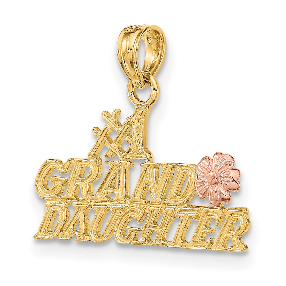 14k Two-Tone Gold Pendant with Rose Gold Flower Accent, #1 Granddaughter Charm, Family Jewelry