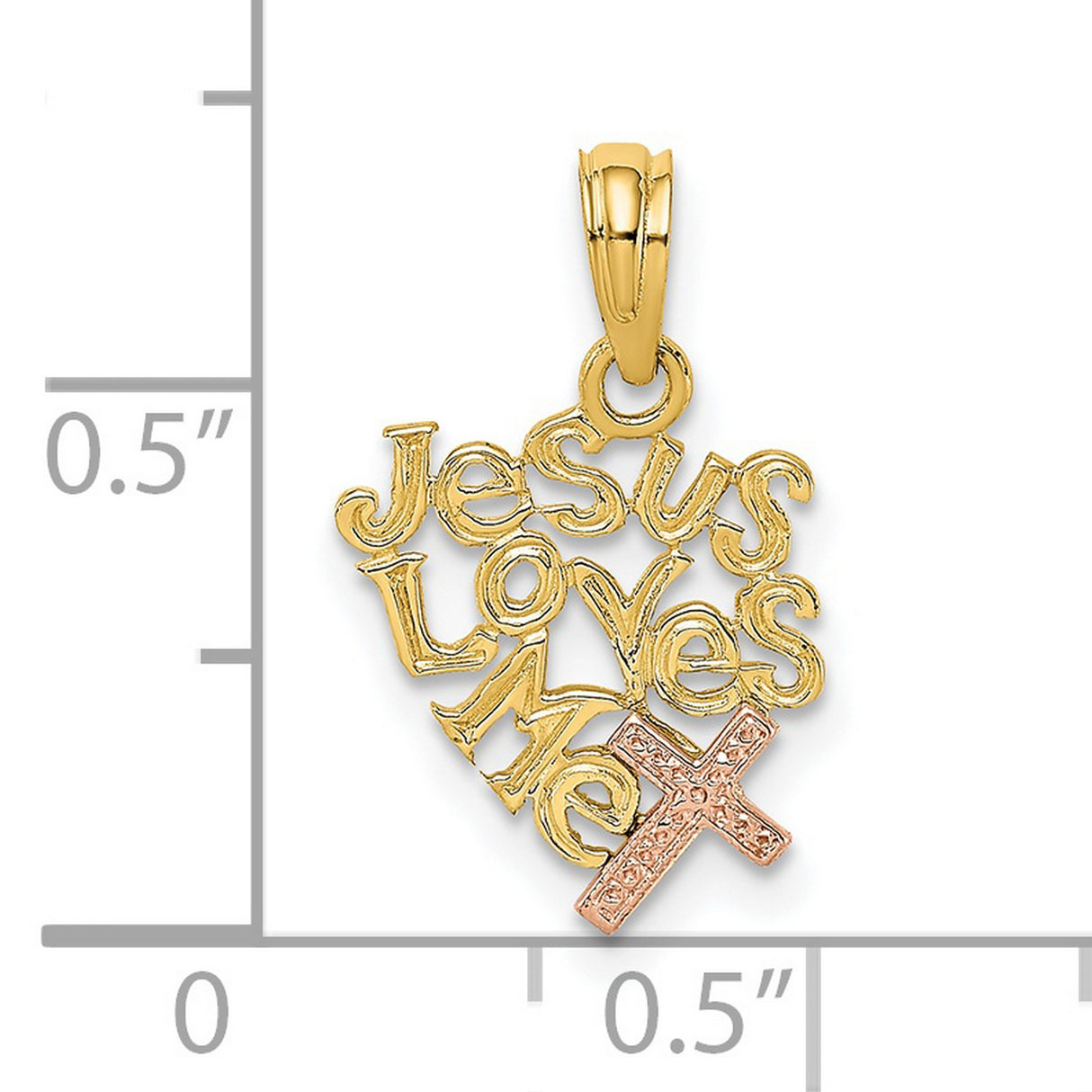 14k Two-Tone Gold Jesus Loves Me Pendant with Rose Gold Cross Accent