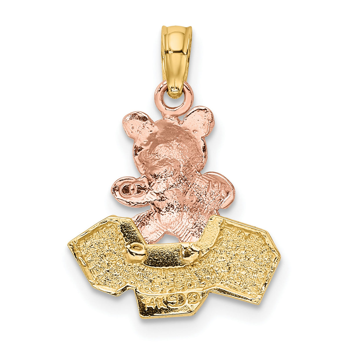 14k Two Tone Gold Pendant with Rose Gold Teddy Bear on Yellow Gold ABC Blocks