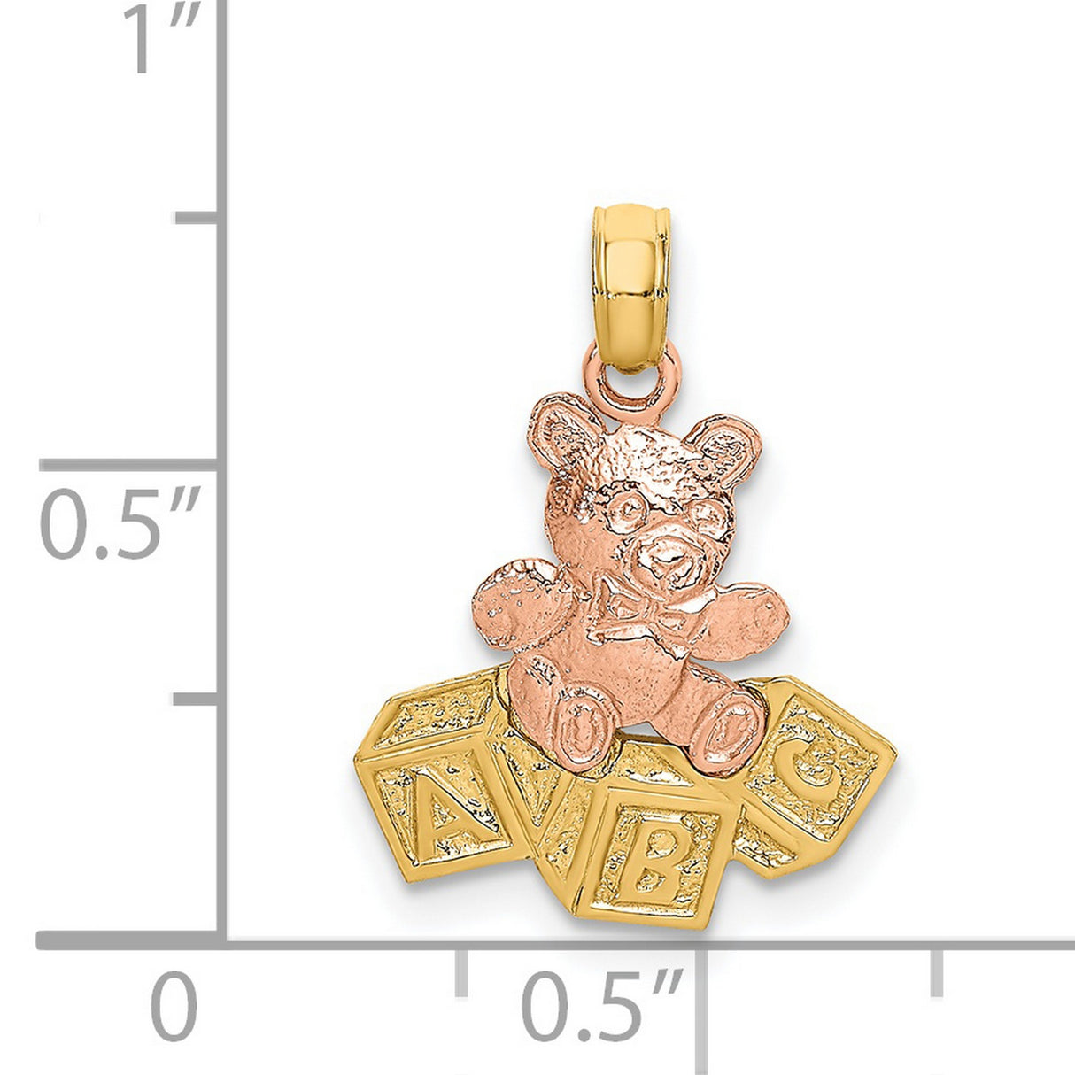 14k Two Tone Gold Pendant with Rose Gold Teddy Bear on Yellow Gold ABC Blocks