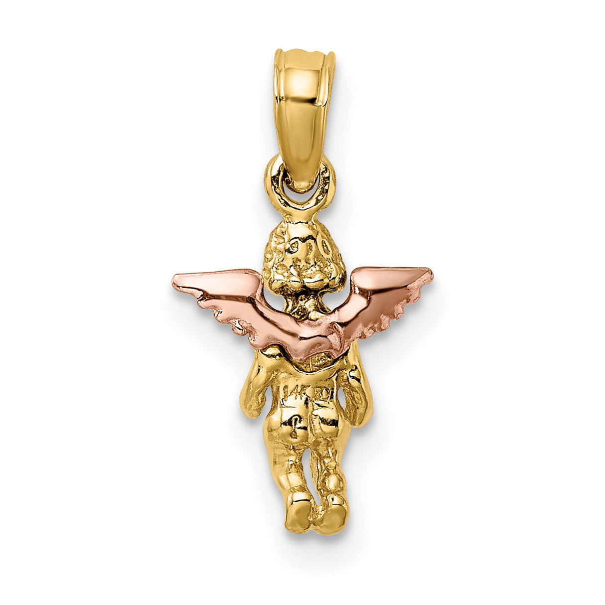 14k Two-Tone Gold Angel Pendant with Rose Gold Wings, Cherub Religious Charm