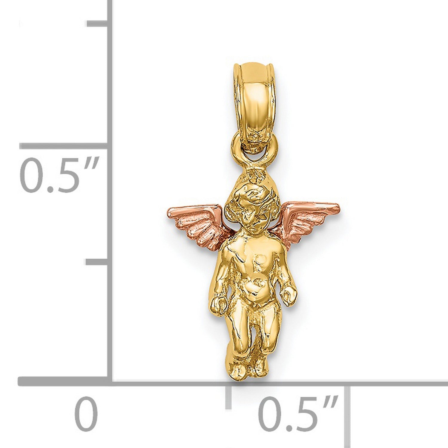 14k Two-Tone Gold Angel Pendant with Rose Gold Wings, Cherub Religious Charm
