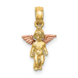 14k Two-Tone Gold Angel Pendant with Rose Gold Wings, Cherub Religious Charm