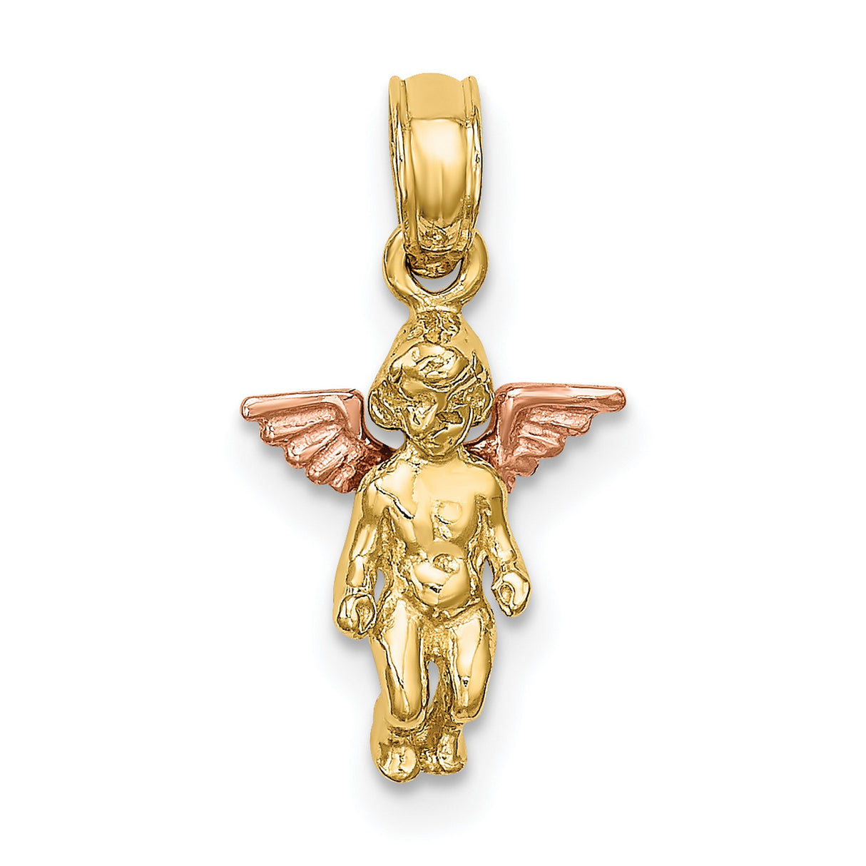 14k Two-Tone Gold Angel Pendant with Rose Gold Wings, Cherub Religious Charm