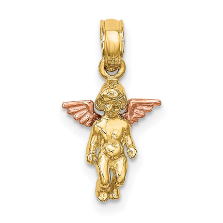 14k Two-Tone Gold Angel Pendant with Rose Gold Wings, Cherub Religious Charm