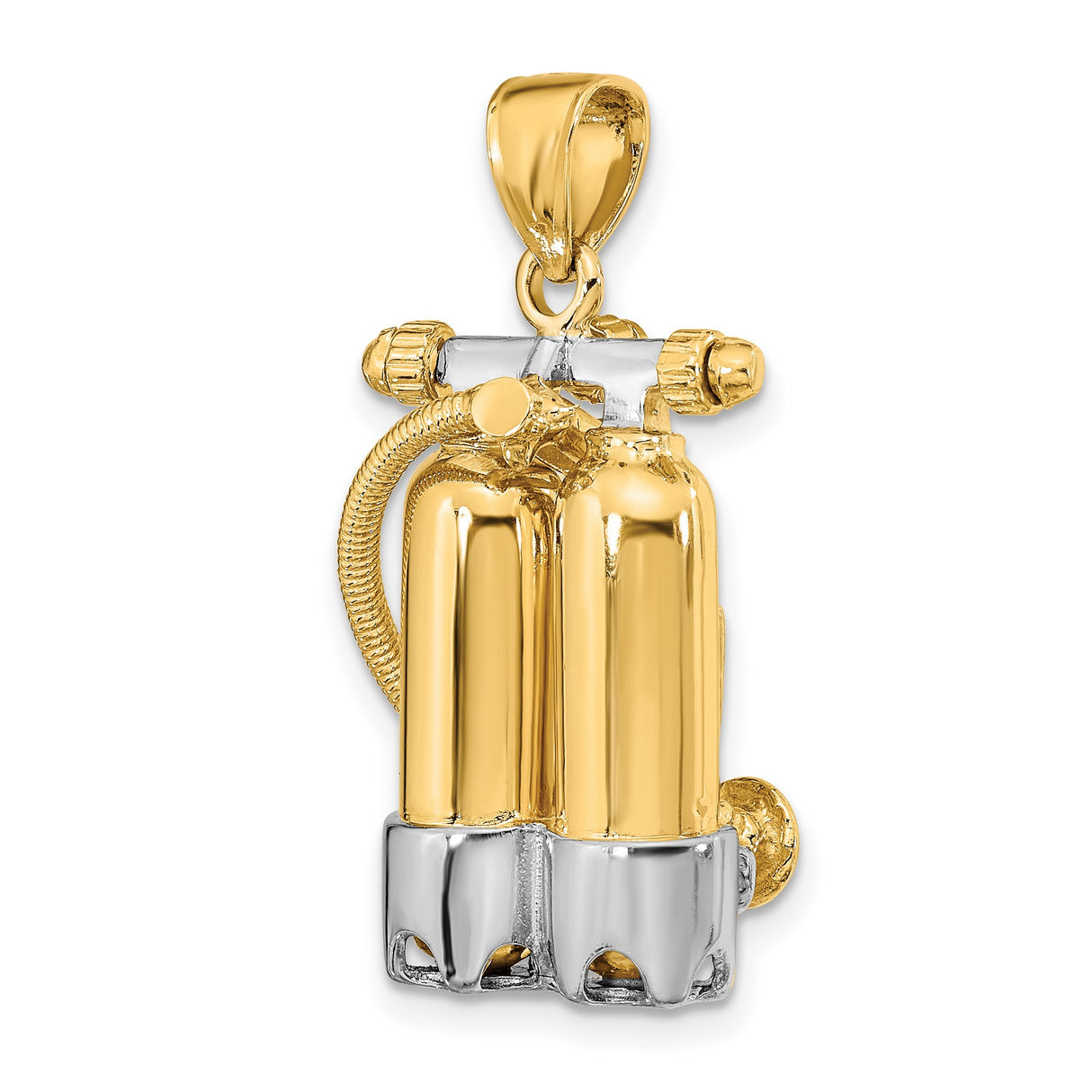 14k Multi-Tone Gold Scuba Tank Pendant with Twin Cylinder Hose Design, Ocean Theme