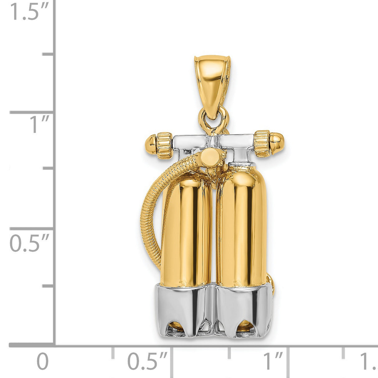 14k Multi-Tone Gold Scuba Tank Pendant with Twin Cylinder Hose Design, Ocean Theme