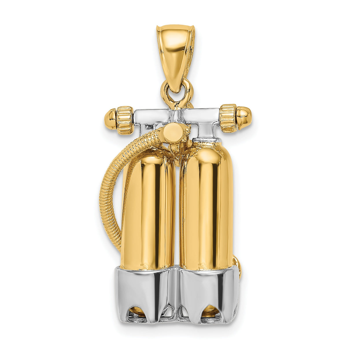 14k Multi-Tone Gold Scuba Tank Pendant with Twin Cylinder Hose Design, Ocean Theme