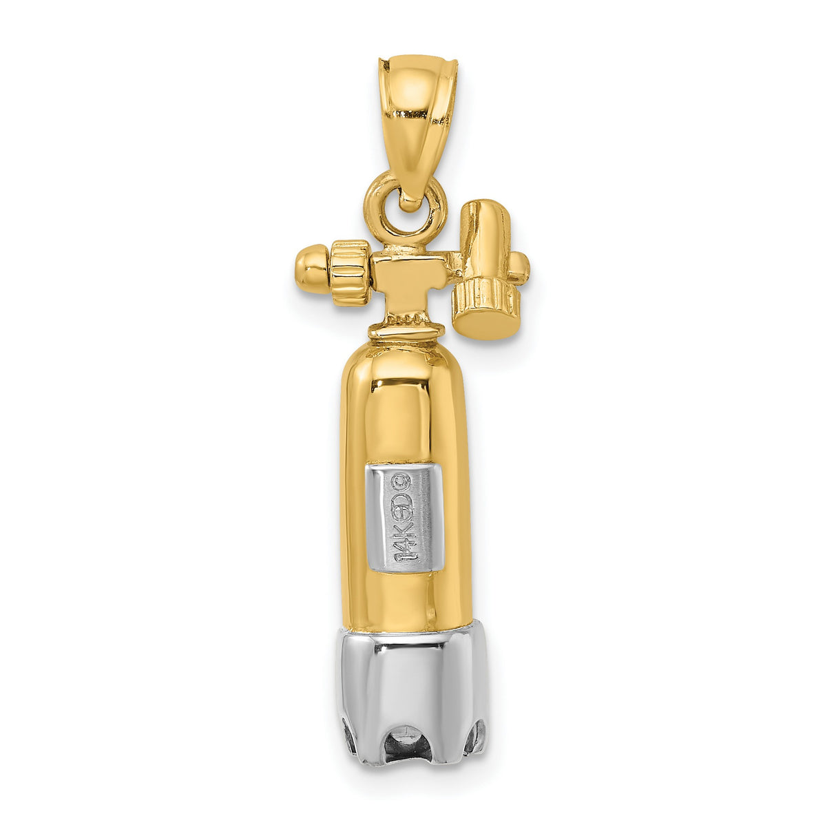 14k Two-Tone Gold Scuba Tank Pendant, Realistic Diving Oxygen Cylinder Design, Nautical Theme