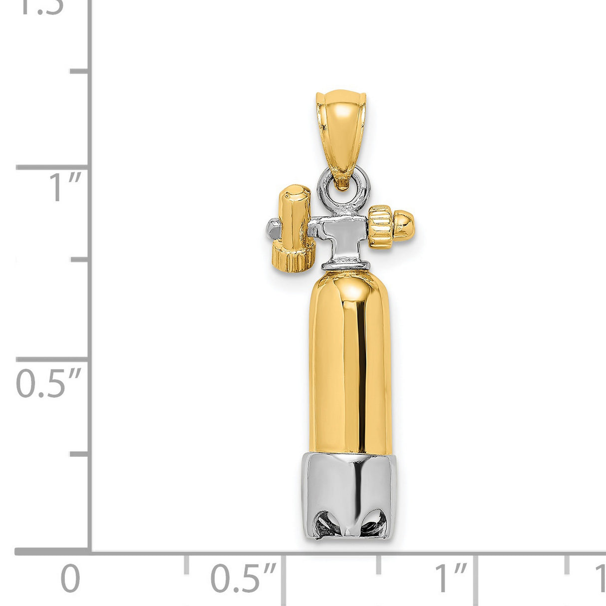 14k Two-Tone Gold Scuba Tank Pendant, Realistic Diving Oxygen Cylinder Design, Nautical Theme